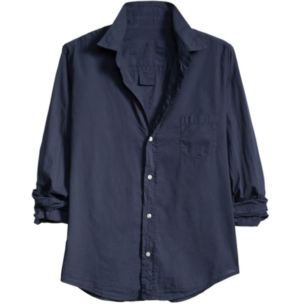 NEW Frank and Eileen Barry Woven Tailored Button-Up Shirt Navy Size XXS - Picture 3 of 5